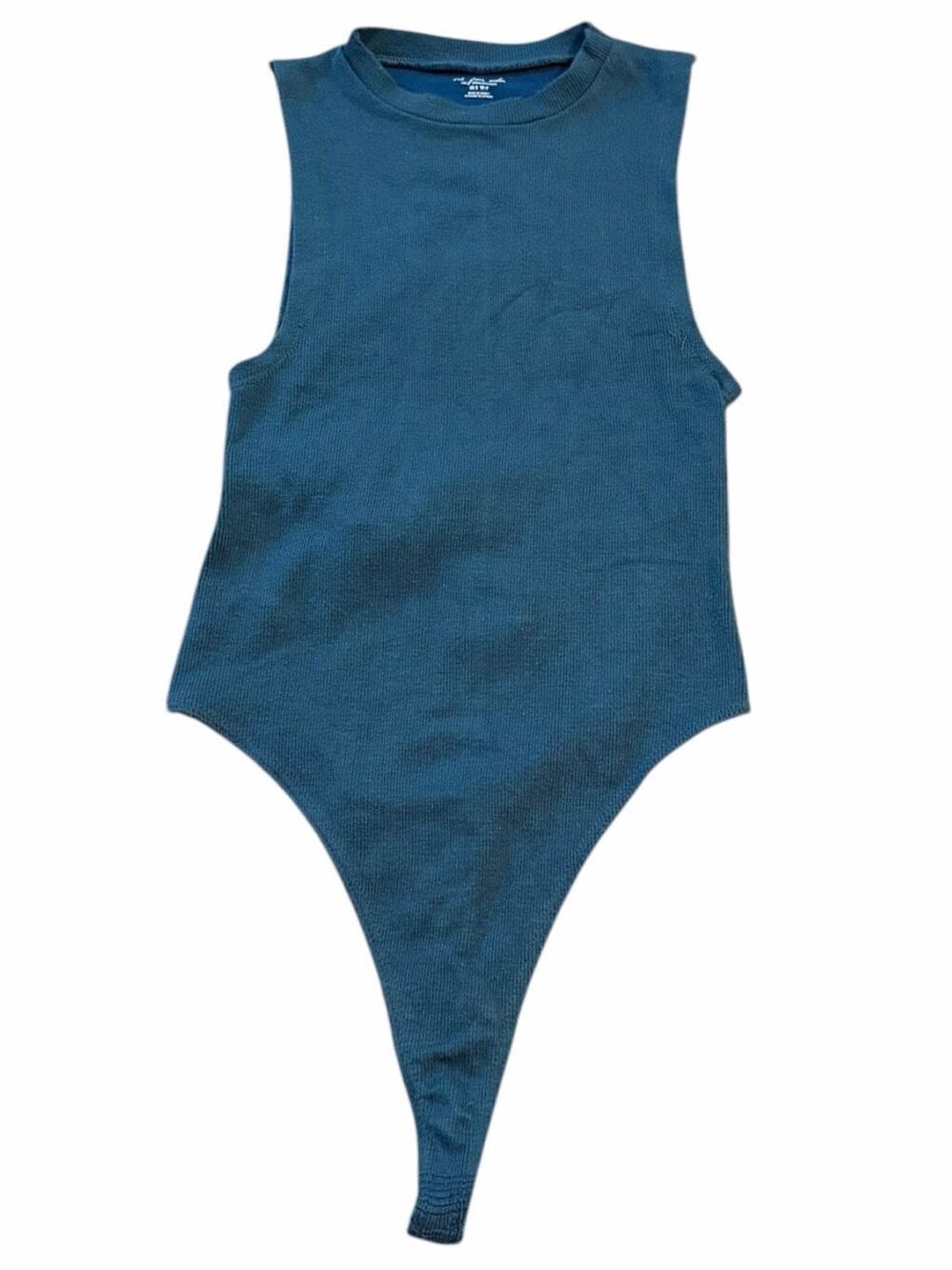 OUT FROM UNDER Seamless Knit Mock Neck Bodysuit Teal Blue XS Small